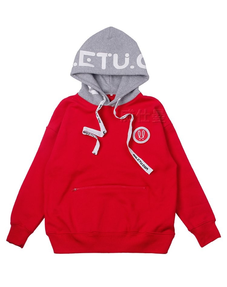 男加絨加厚拼色帽衫高端圓領套頭衛衣定制